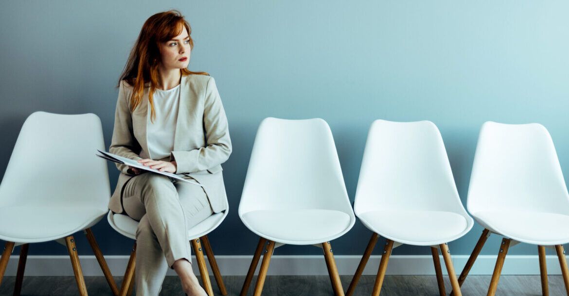 Female waiting to be called in to interview