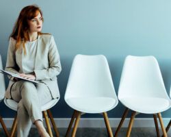 Female waiting to be called in to interview