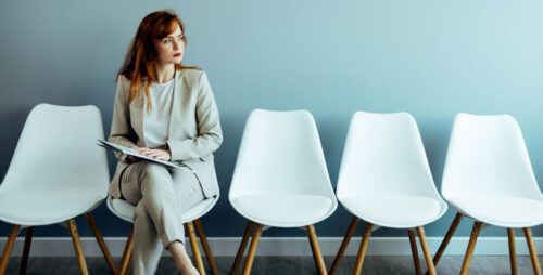 Female waiting to be called in to interview
