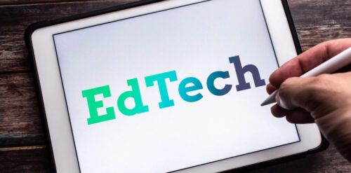 Closeup keyword EdTech (EduTech, Educational technology) on tablet